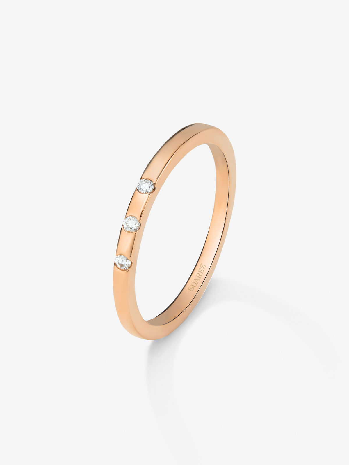 18K rose gold ring with 3 brilliant-cut diamonds with a total of 1.4 cts