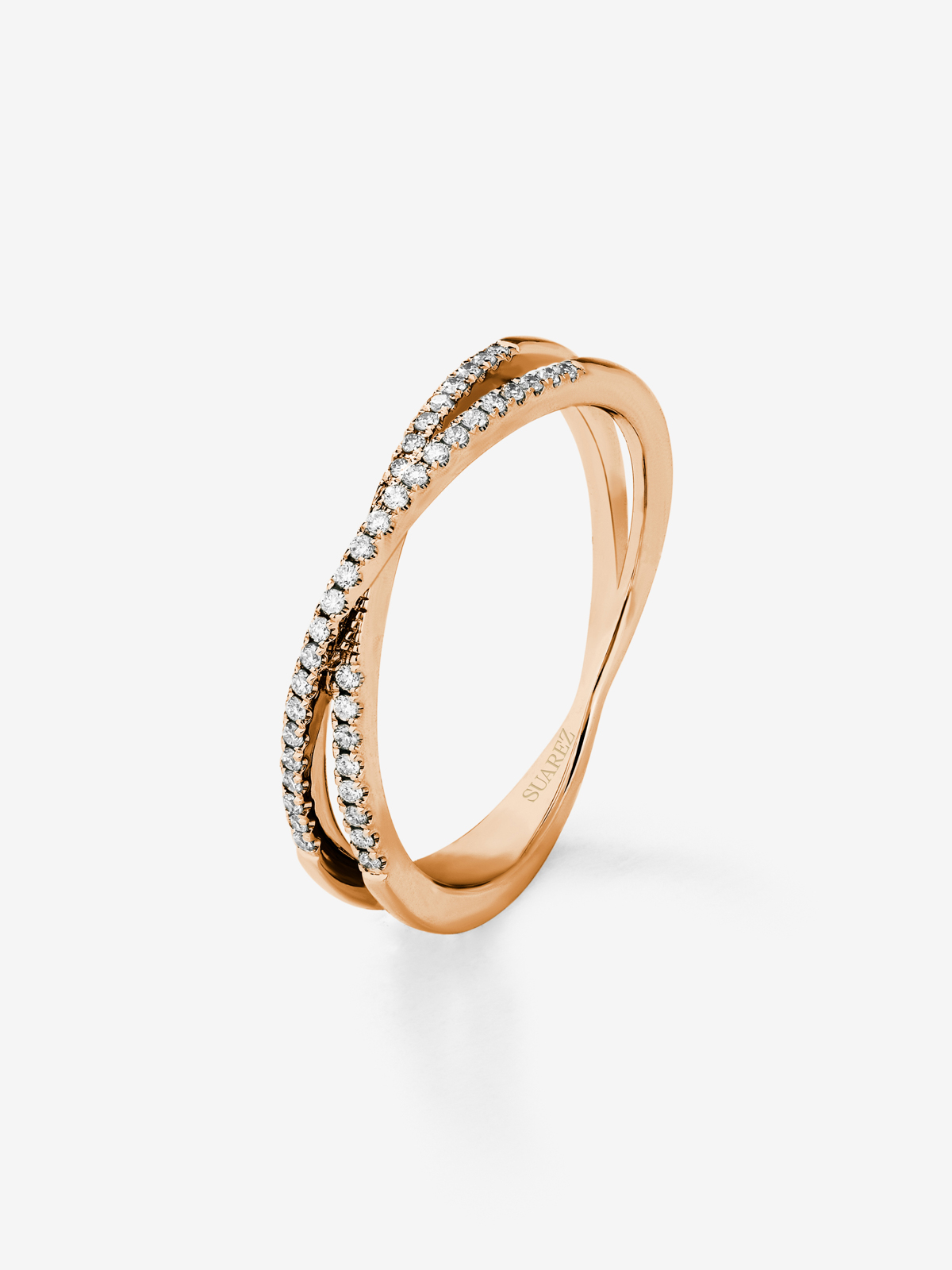 18K rose gold cross ring with 40 brilliant-cut diamonds with a total of 0.12 cts