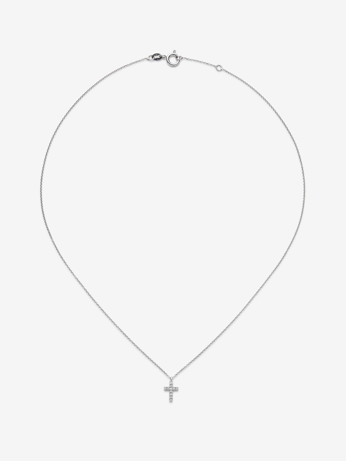 18K white gold cross pendant chain with diamonds.