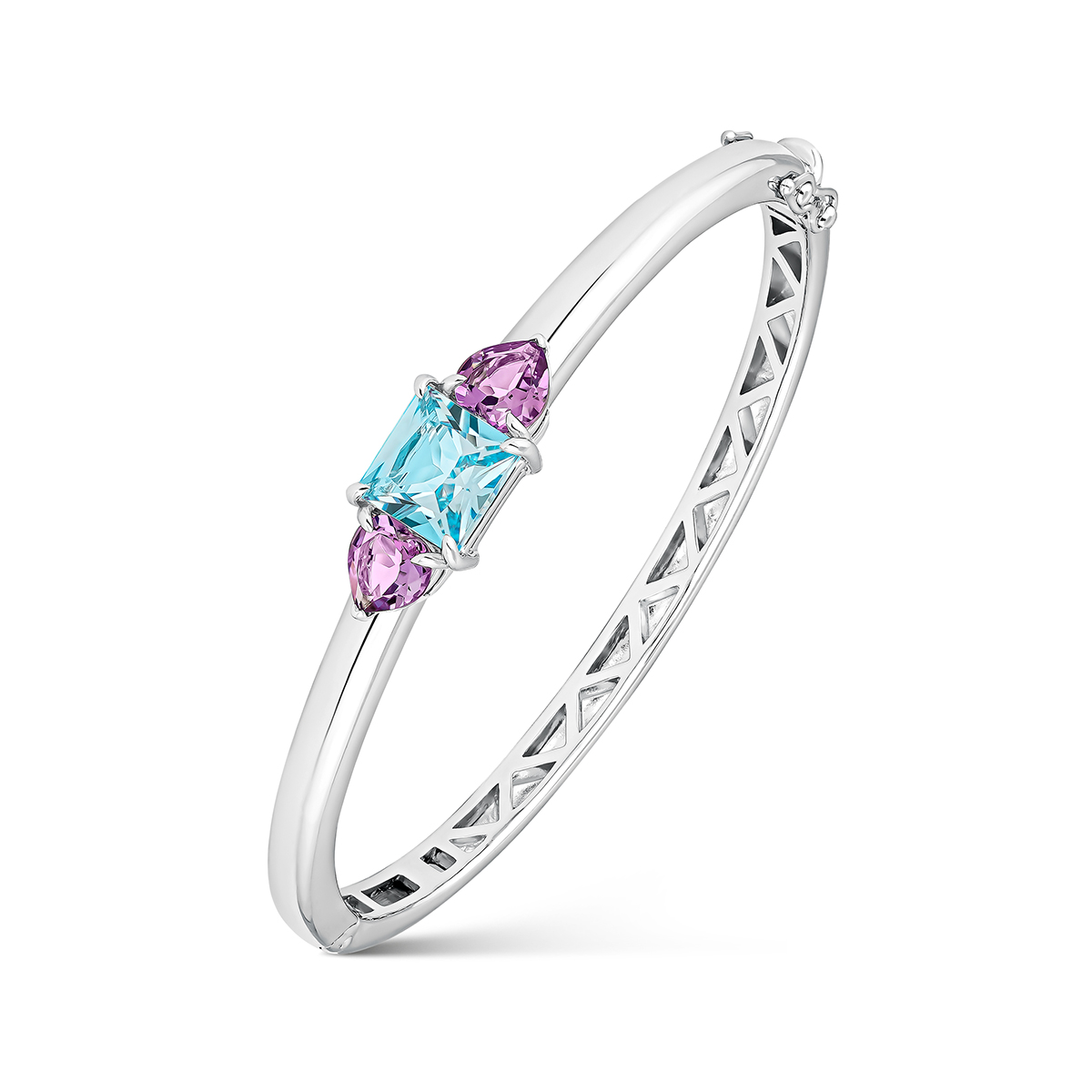925 Silver rigid bracelet with topaz and amethysts