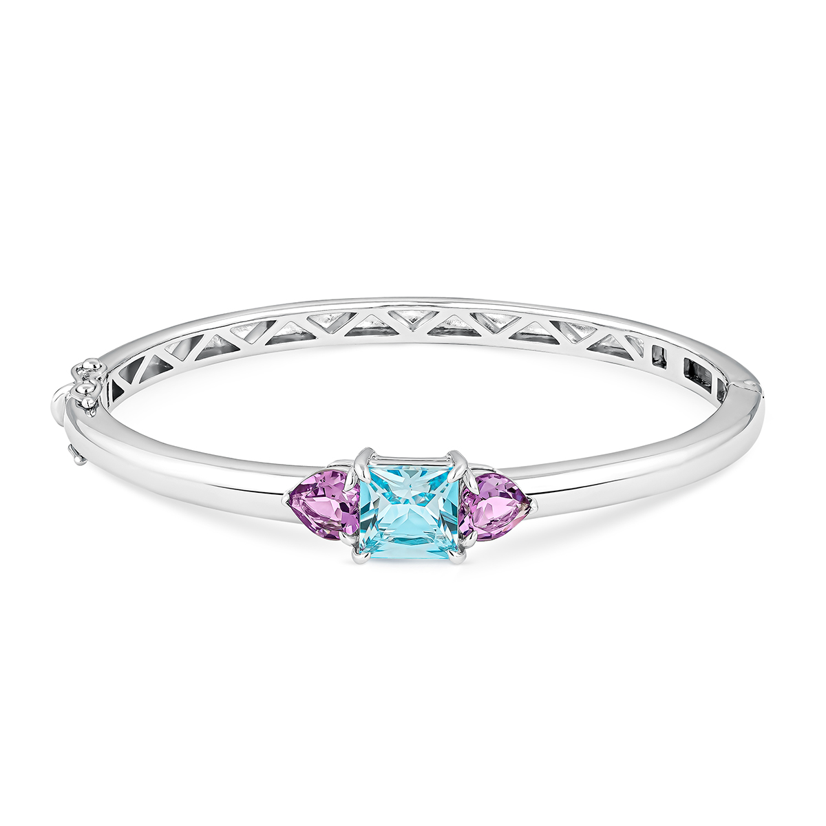 925 Silver rigid bracelet with topaz and amethysts