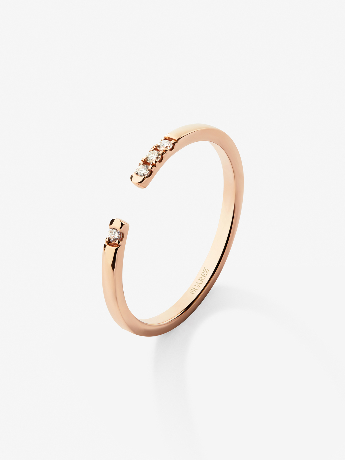 18K rose gold open ring with 4 brilliant-cut diamonds with a total of 0.05 cts