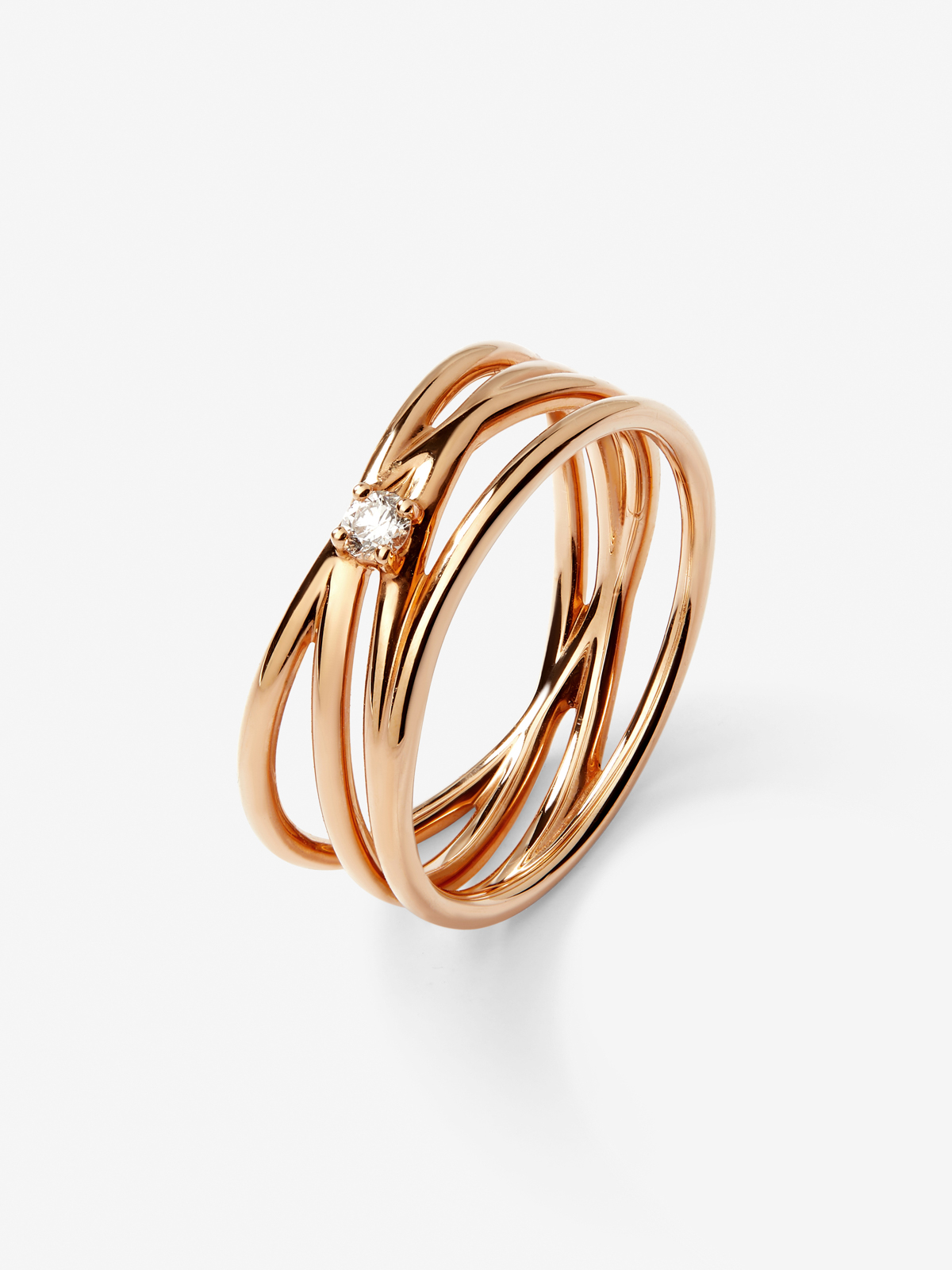 18K rose gold multibrazo ring with white diamond in bright size