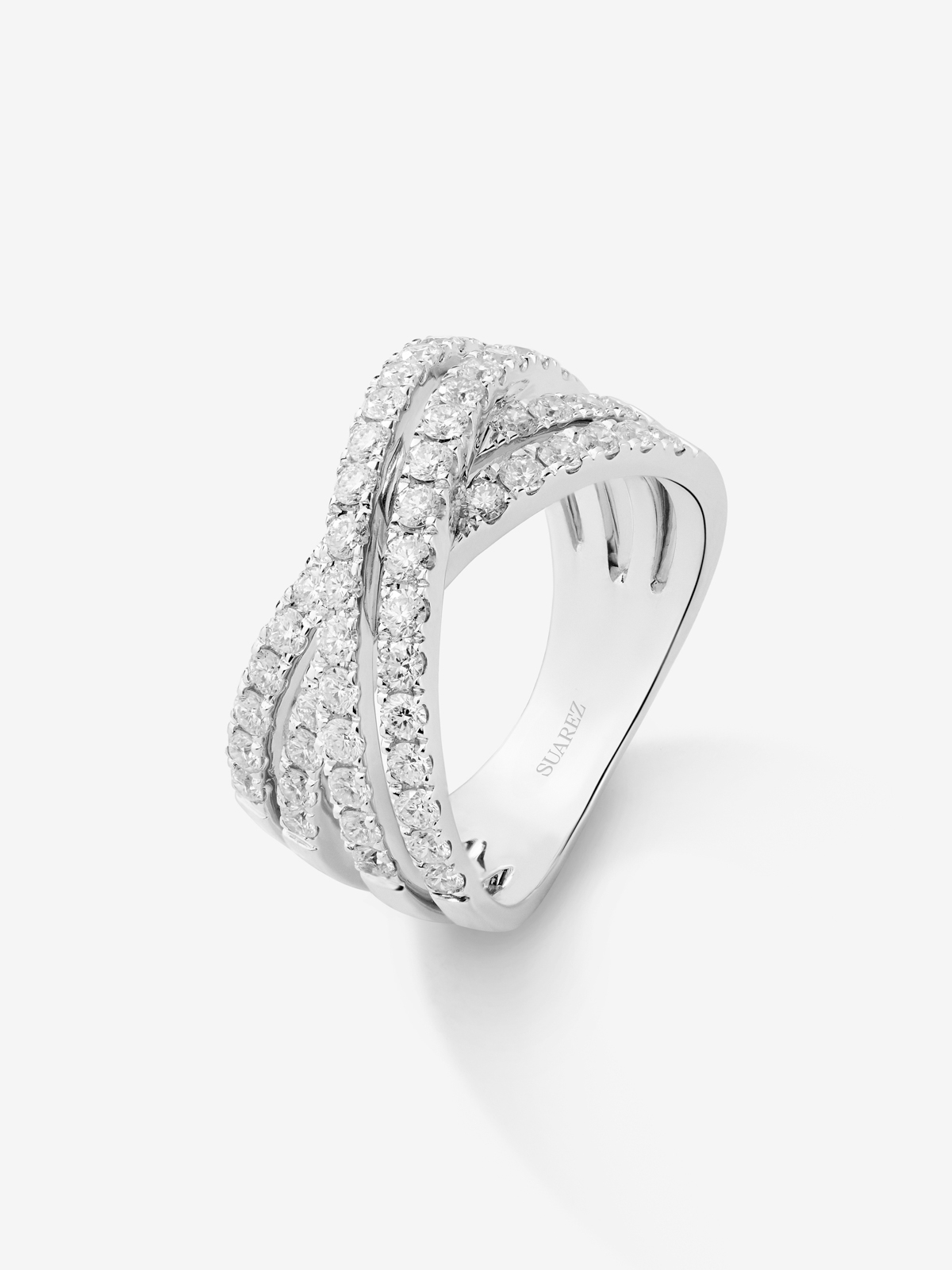 18K white gold cross multi-arm ring with 52 brilliant-cut diamonds with a total of 1.12 cts