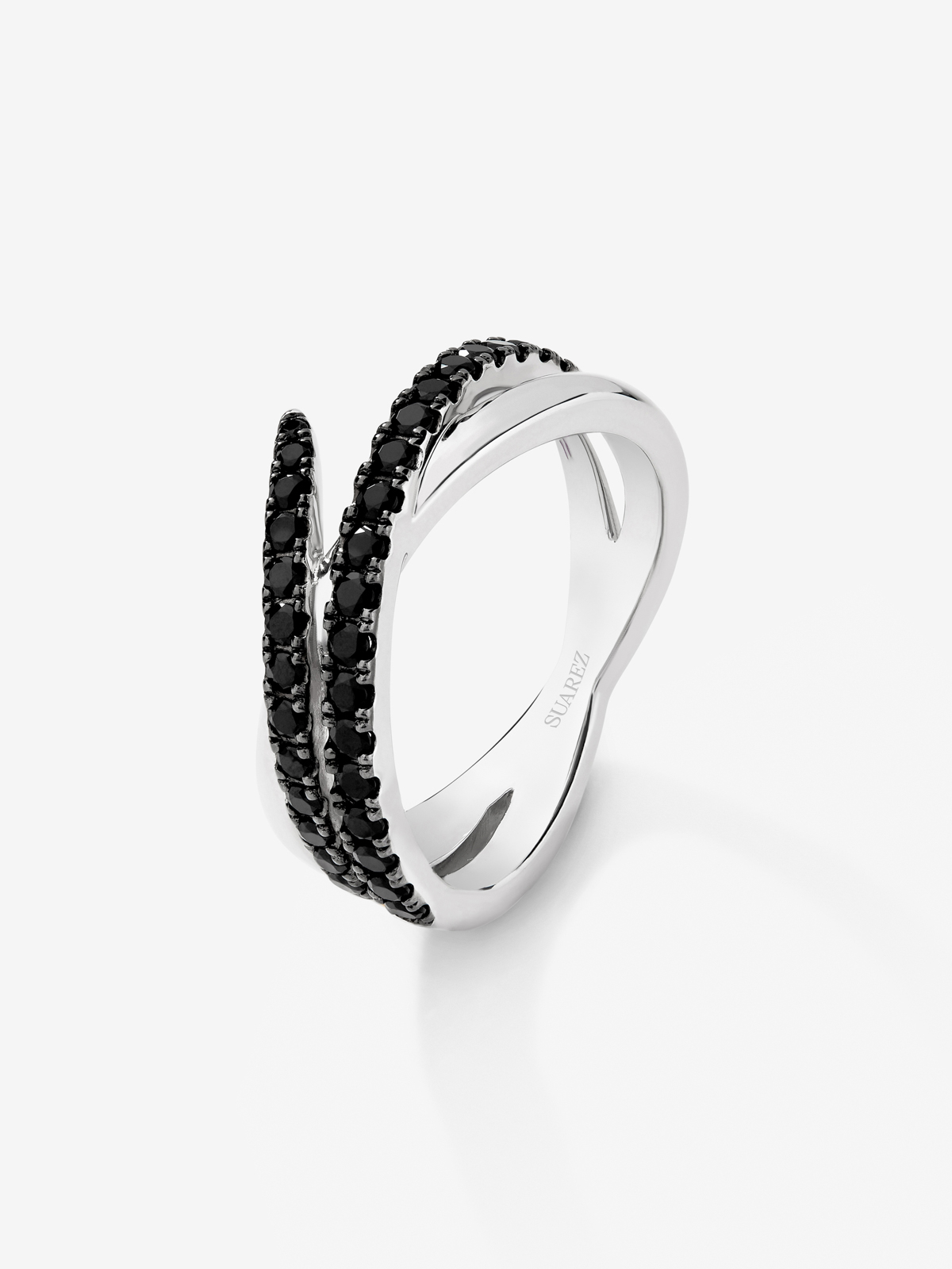 925 silver multi-arm ring with 32 brilliant-cut black spinels