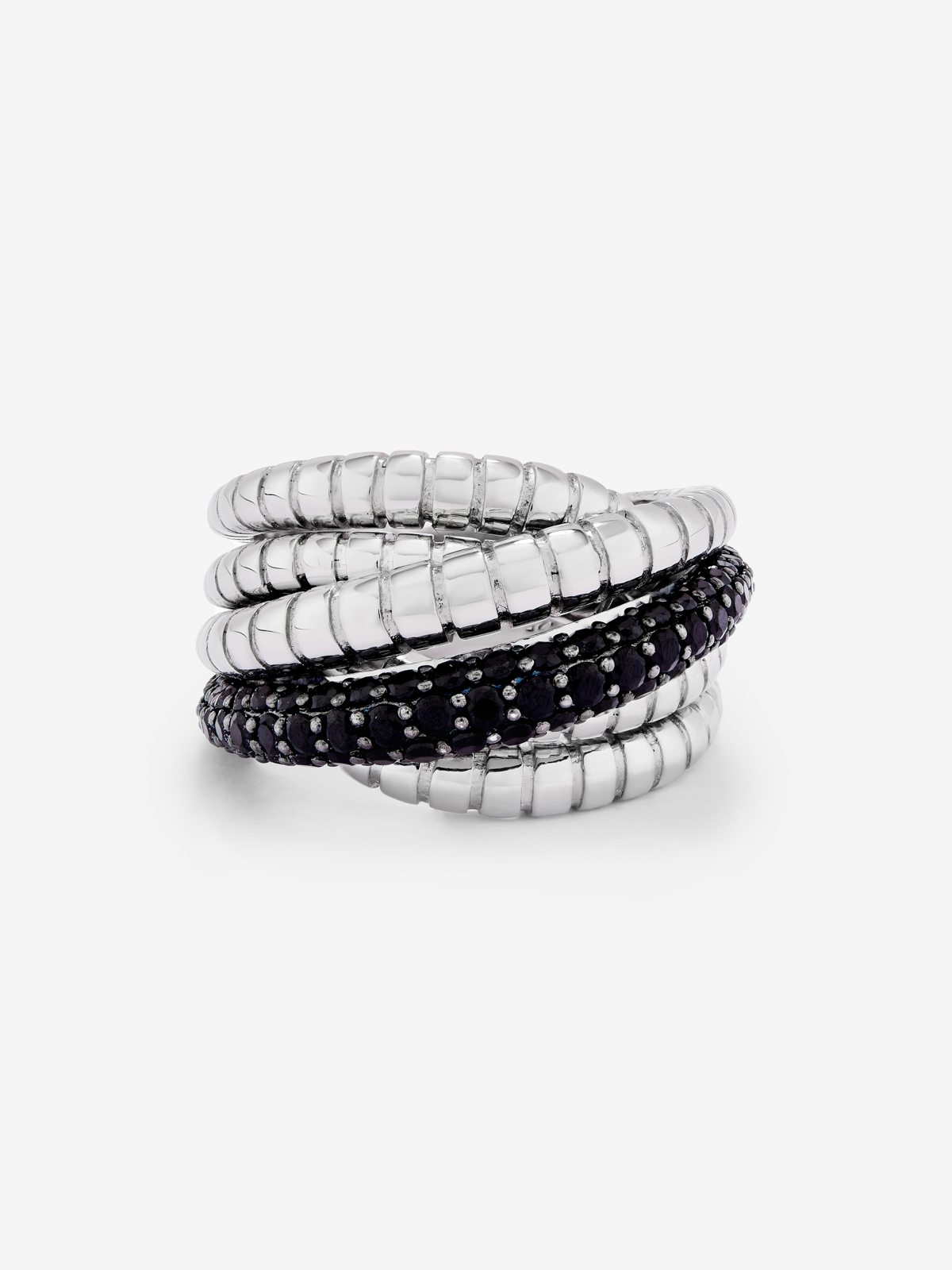 925 silver multi-arm ring with brilliant-cut black spinels