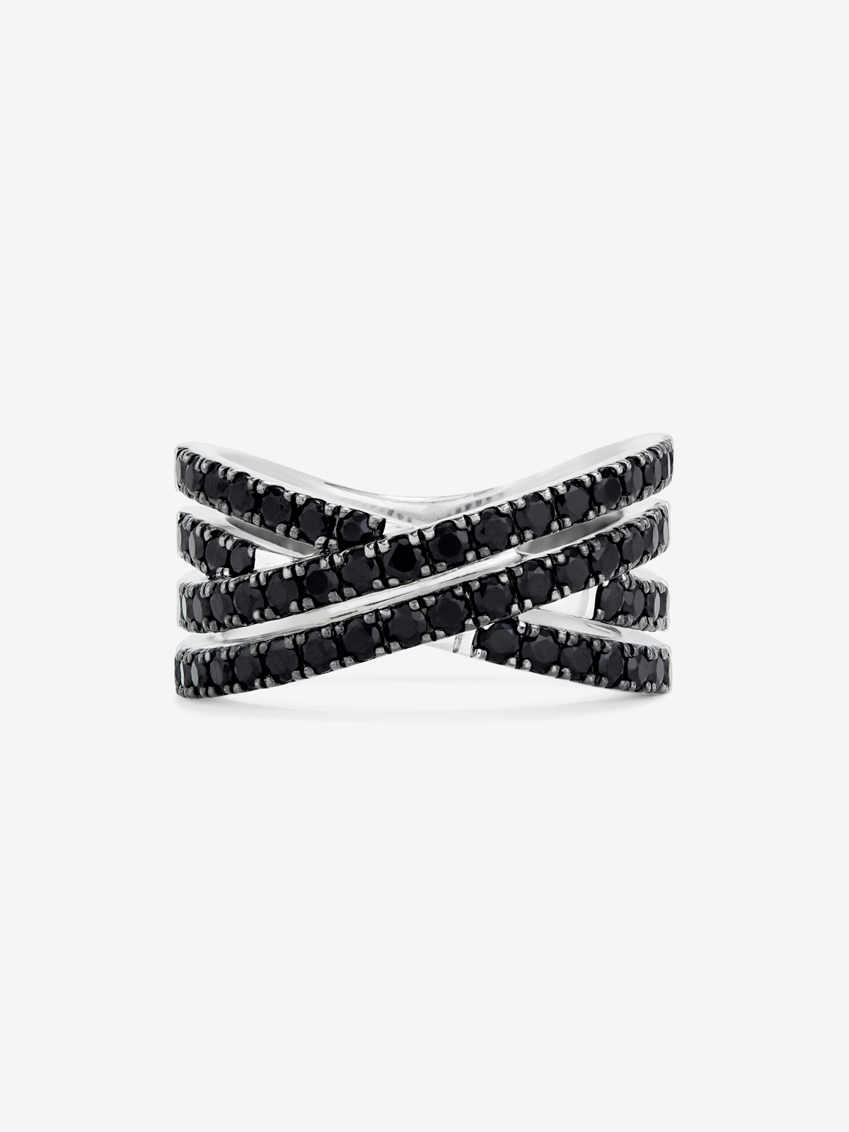 925 silver cross ring with brilliant-cut black spinels