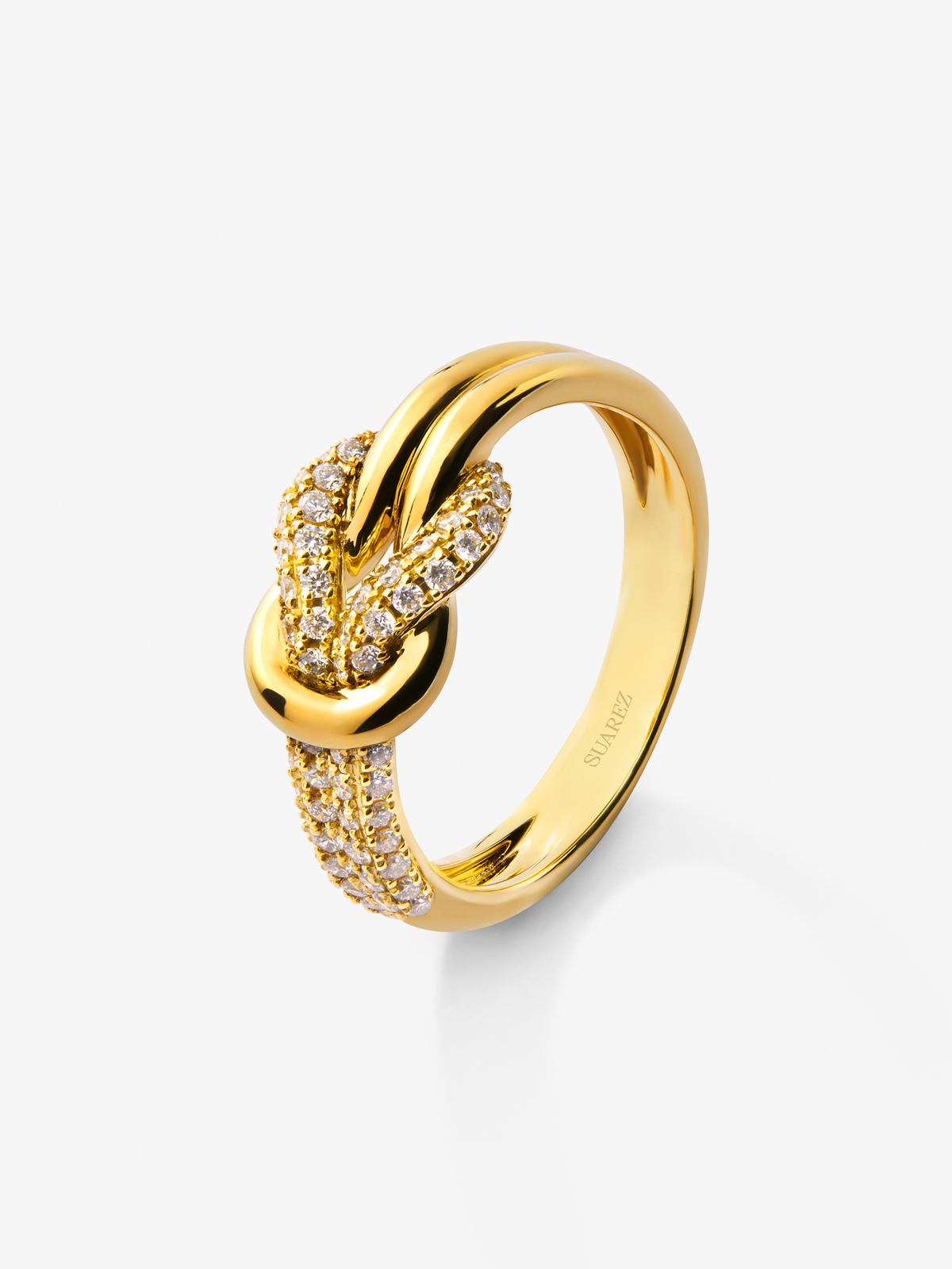 18K yellow gold ring with white diamonds of 0.32 cts and knot shape