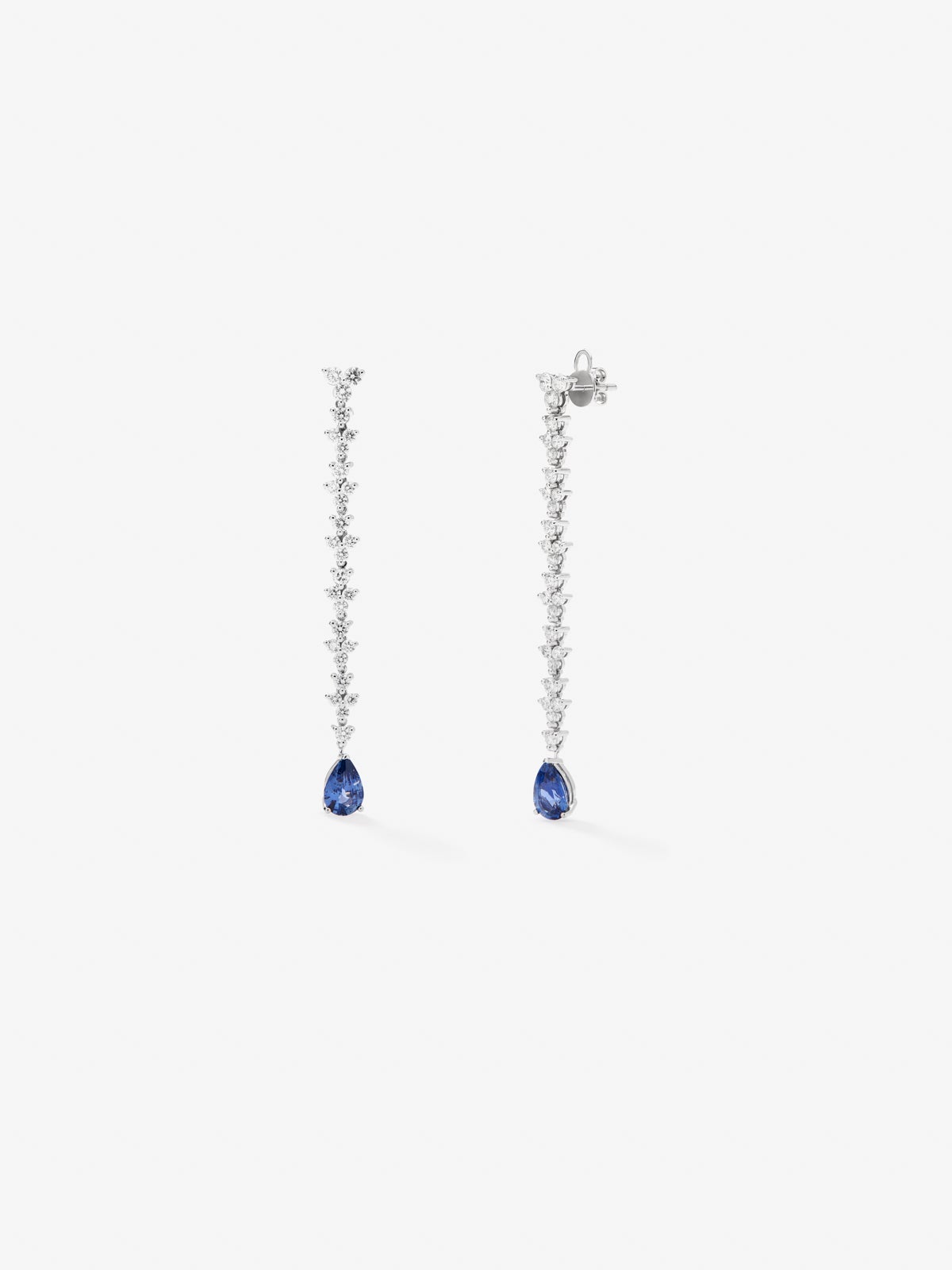 18K white gold earrings with blue sapps pear of 2.86 cts and white diamonds in 2.42 cts bright size