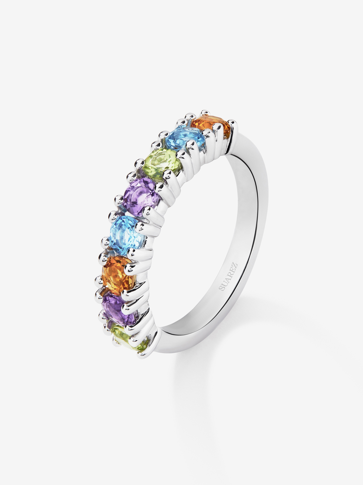 925 silver ring with brilliant-cut peridots, purple amethysts, citrine quartz and Swiss blue topaz