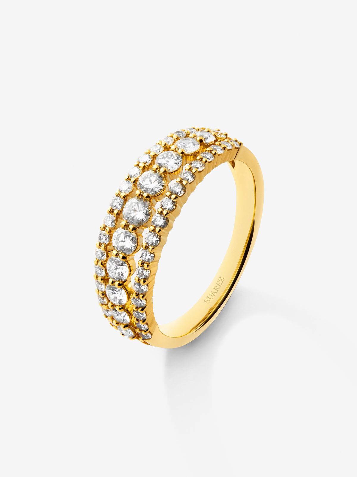18K yellow gold triple ring with 45 brilliant-cut diamonds with a total of 0.93 cts