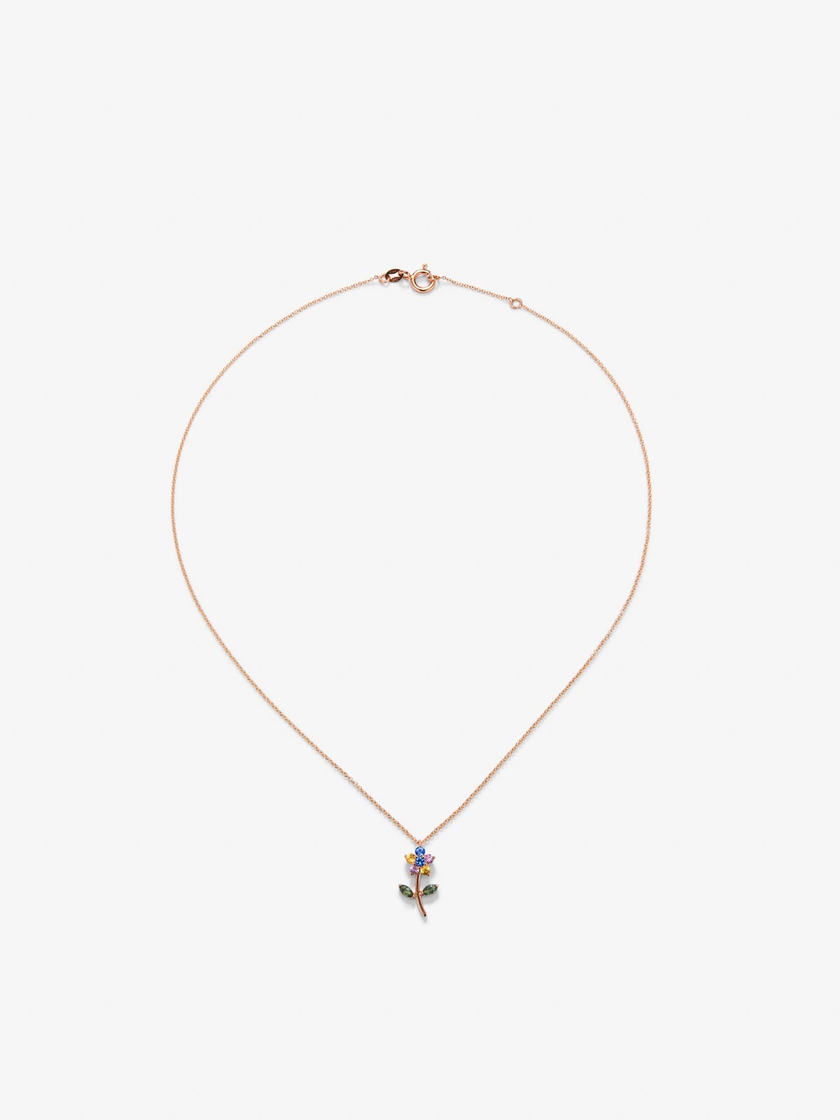 18K rose gold pendant with green and multicolor sapphires in the shape of a flower
