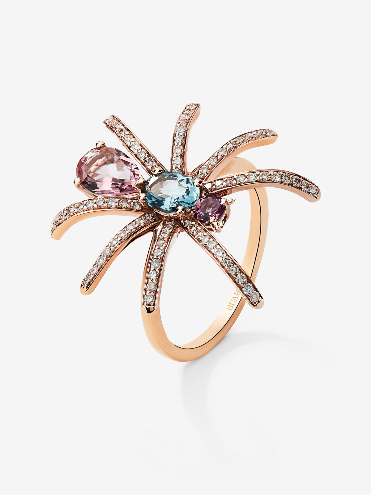 18K Rose Gold Insect Ring with Diamond and Tourmaline