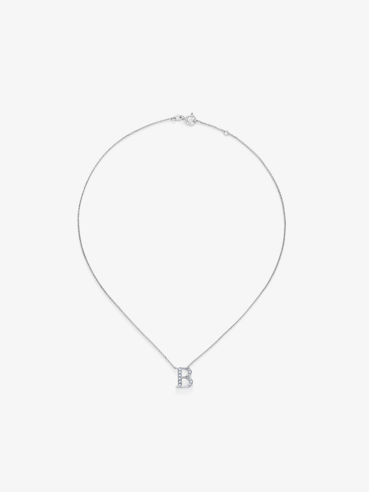 Pendant necklace with 18K white gold initial and diamonds