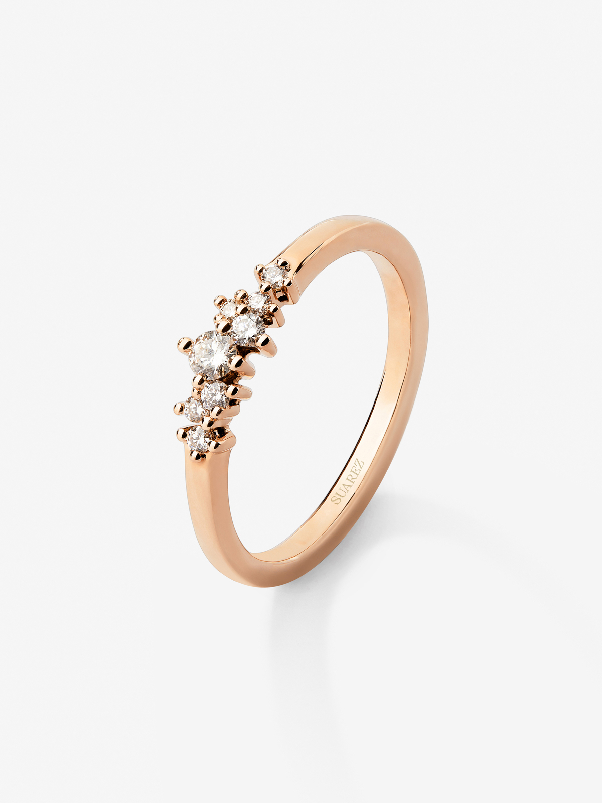 18K rose gold ring with 8 brilliant-cut diamonds with a total of 0.1 cts