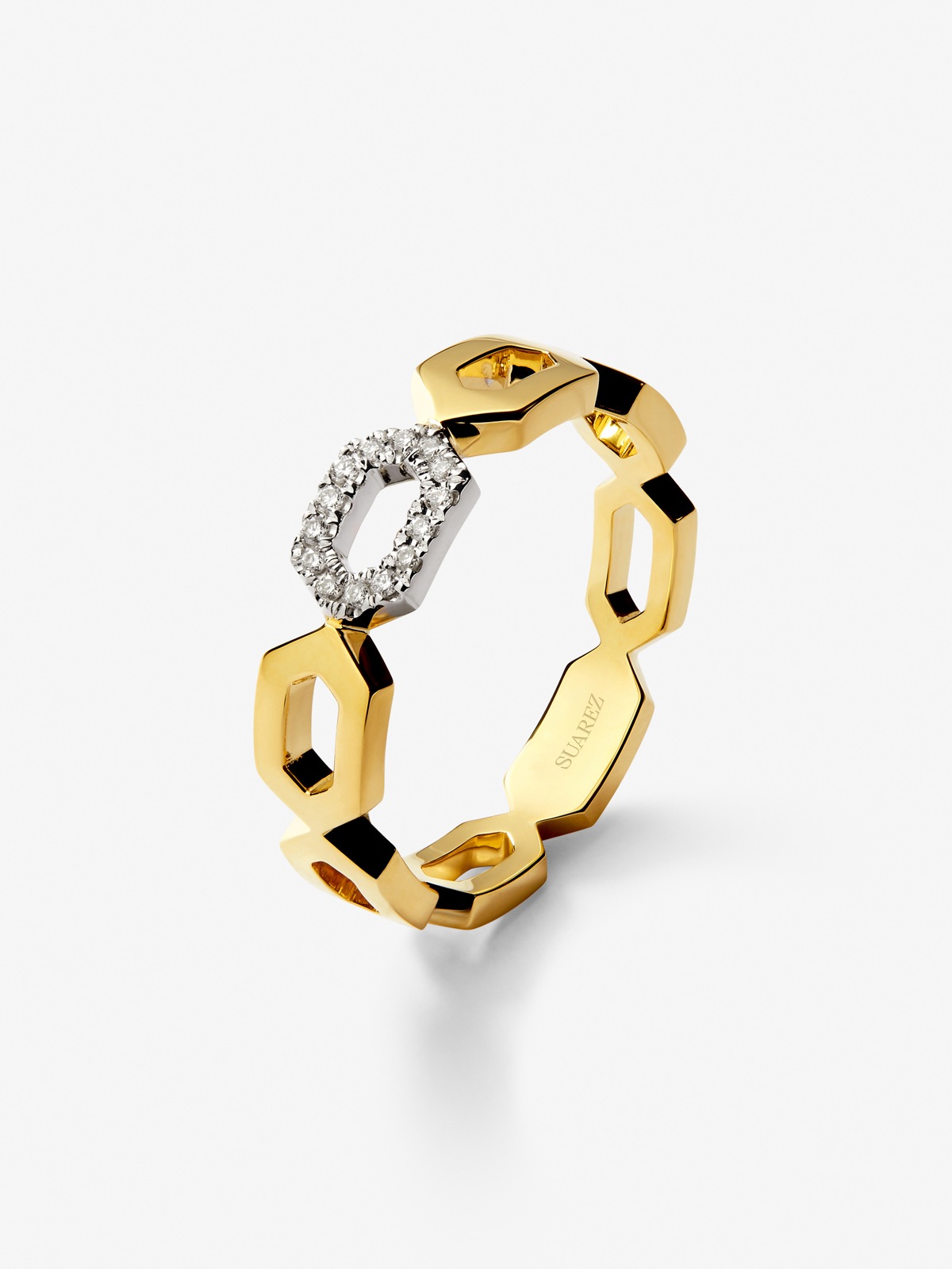 18K yellow gold ring with 14 brilliant-cut diamonds with a total of 0.06 cts