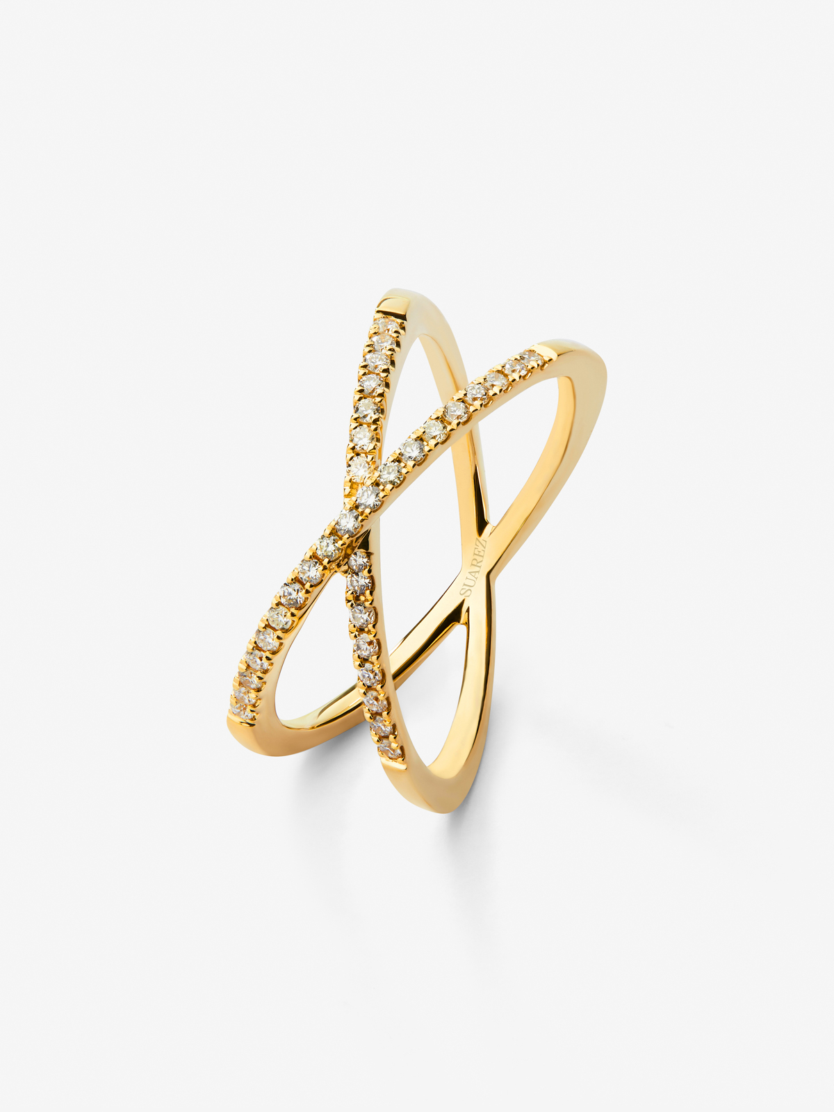 18K yellow gold cross ring with 33 brilliant-cut diamonds with a total of 0.2 cts