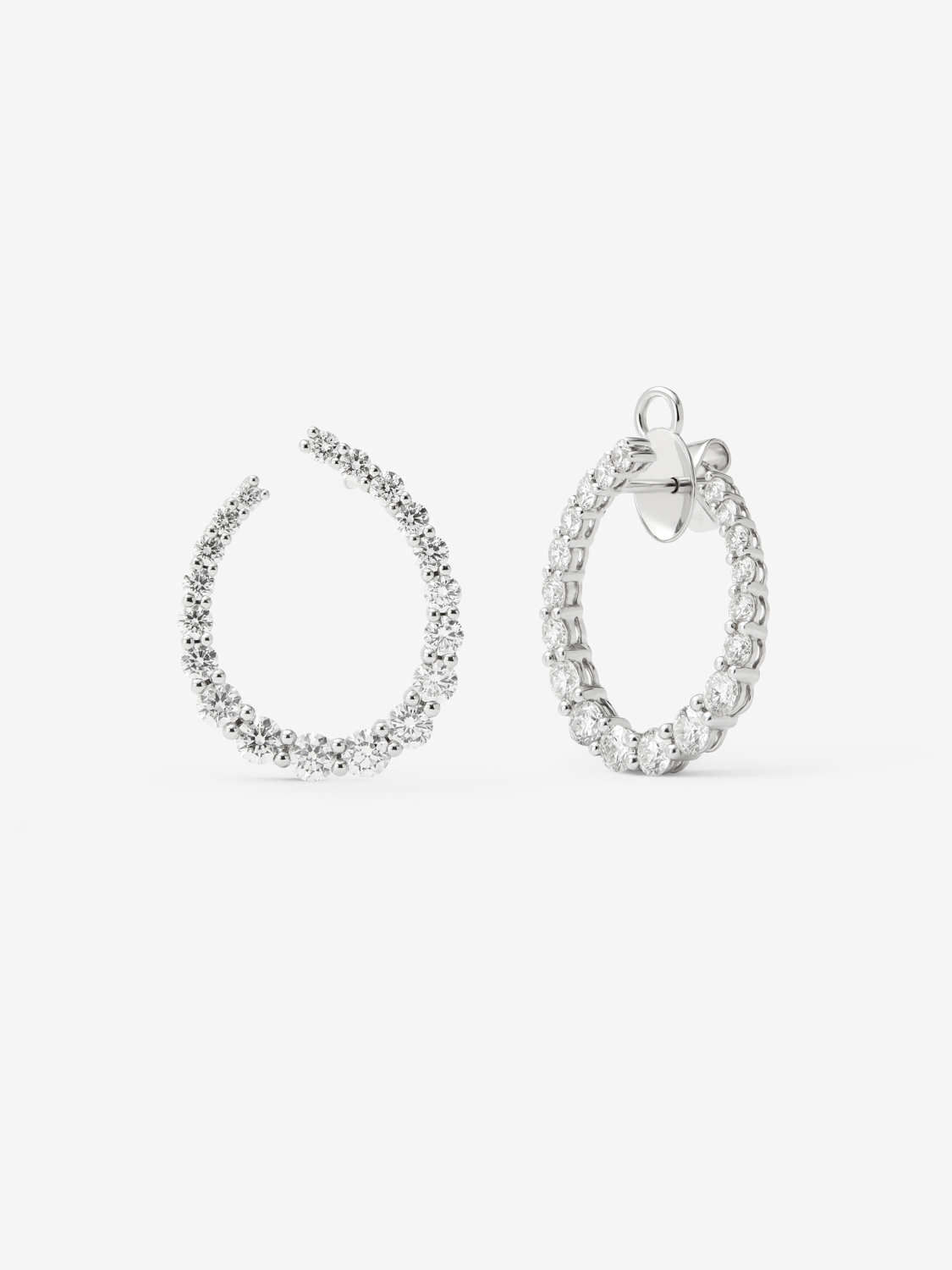 18K White Gold Open Aro Earrings with Bright Size 3.1 CTS