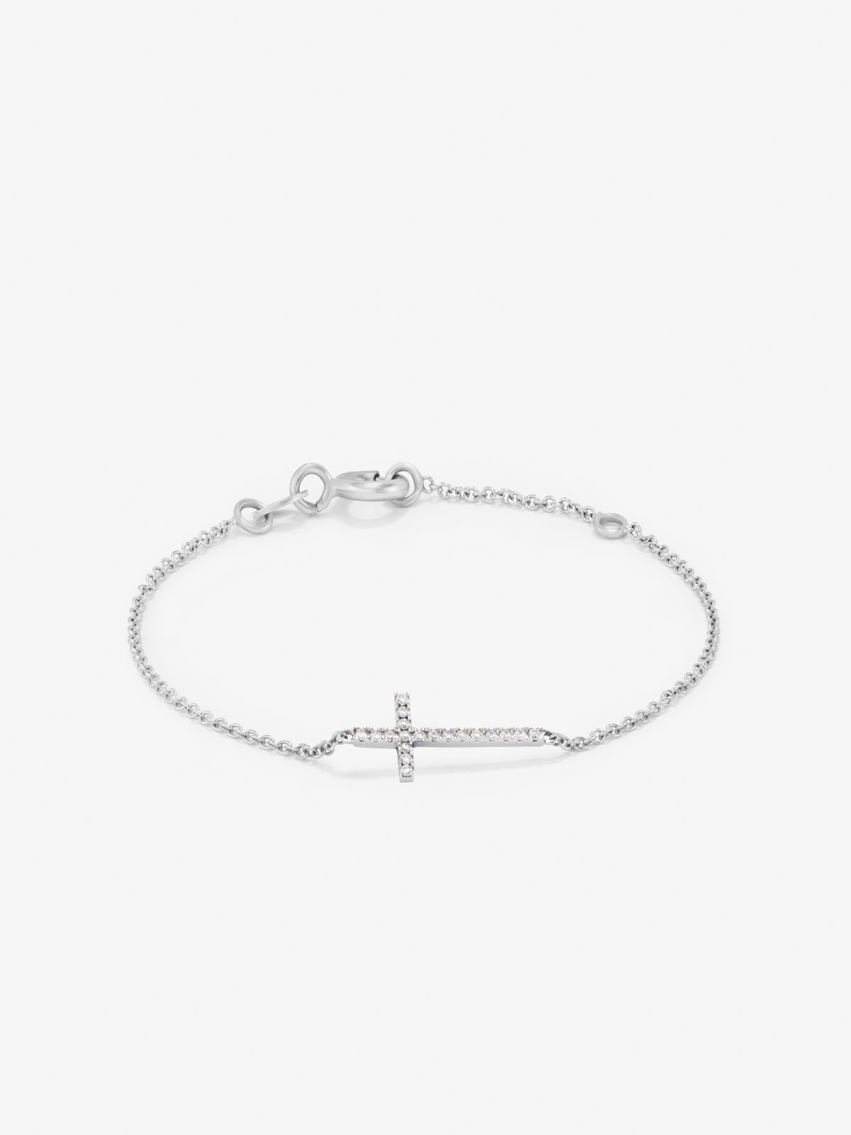 18K White Gold Diamond Cross Chain Bracelet