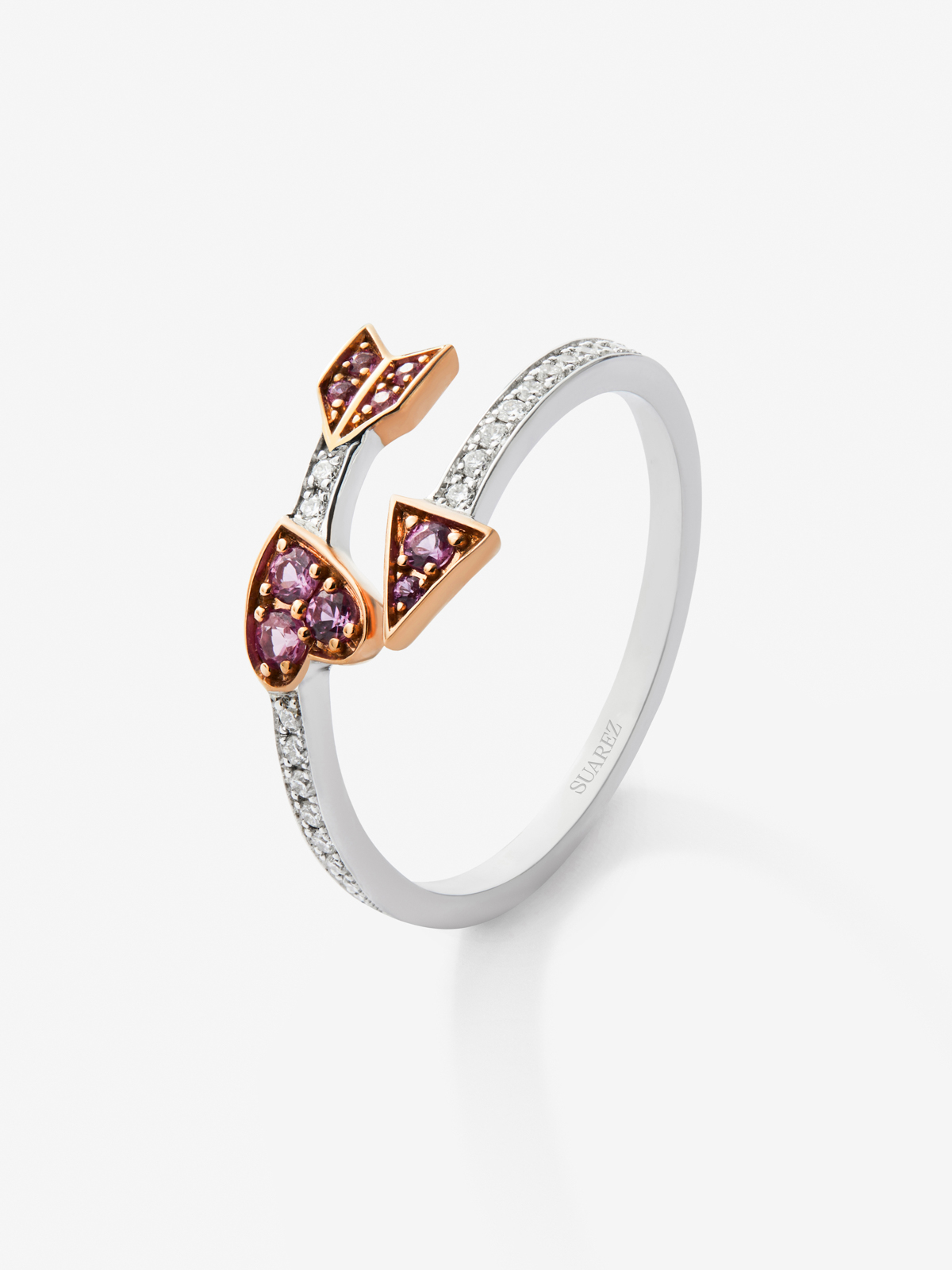 You and I of White and Pink Gold of 18K with heart and arrow, white diamonds and pink sapphires