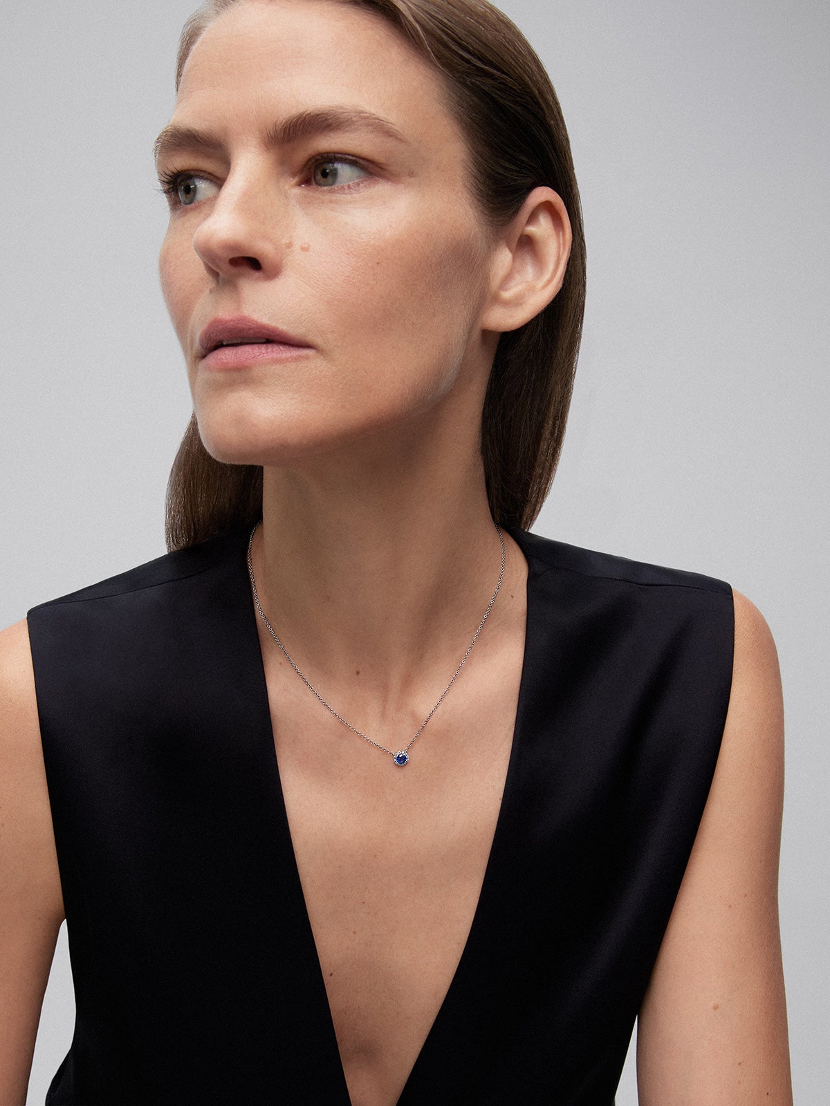 18K White Gold Orla Chain with Sapphire and Diamond