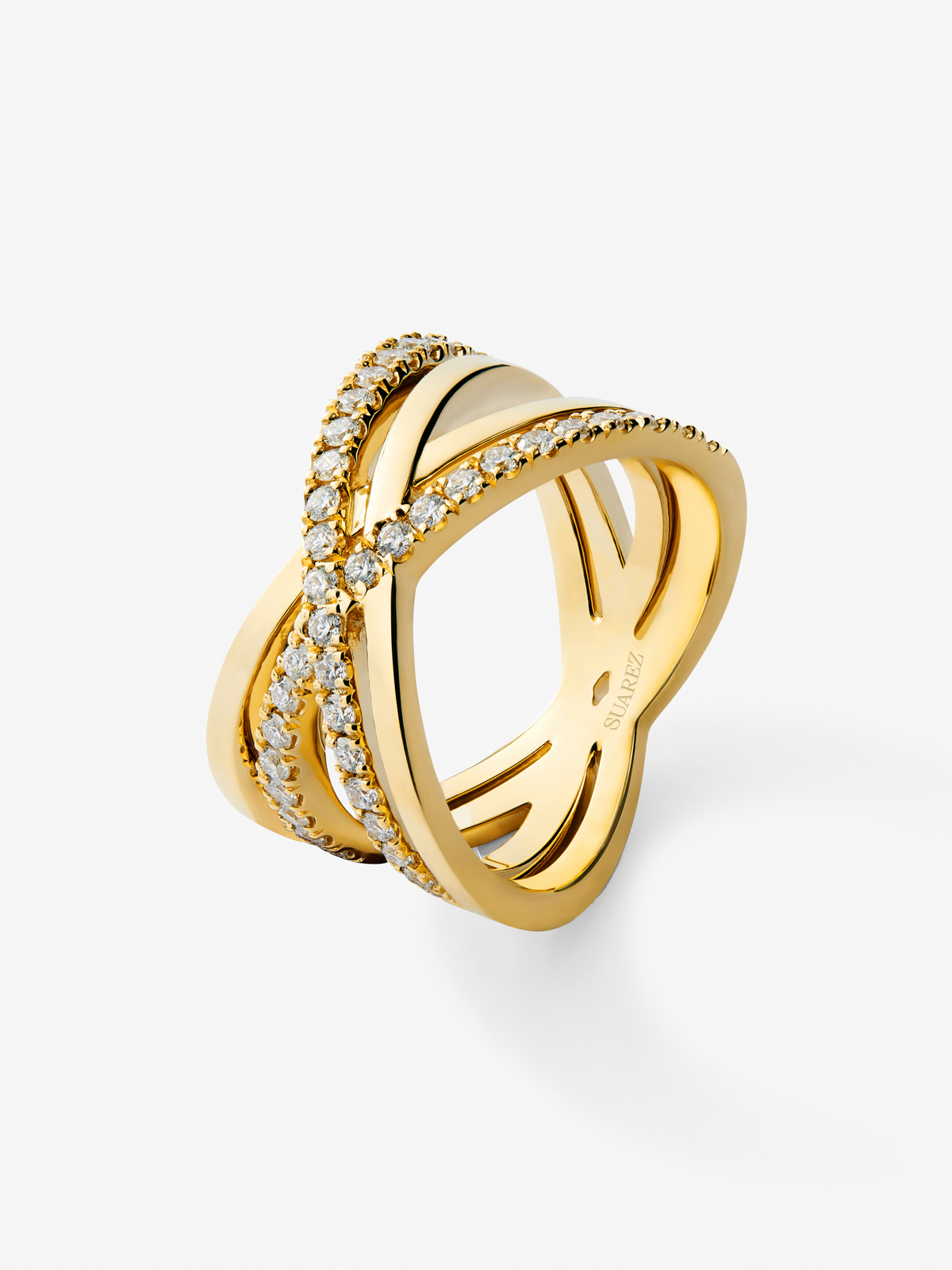 18K yellow gold cross ring with 40 brilliant-cut diamonds with a total of 0.57 cts