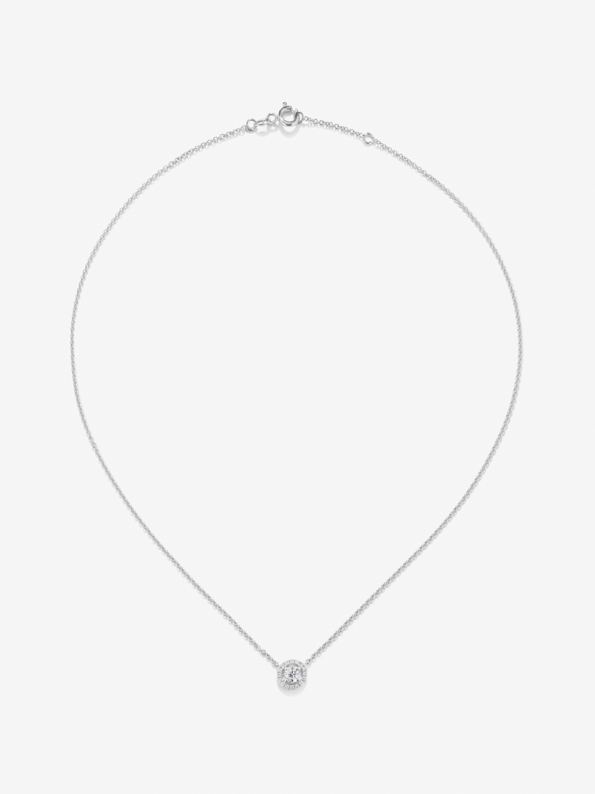 18K white gold chain pendant with solitary diamond and diamond urla