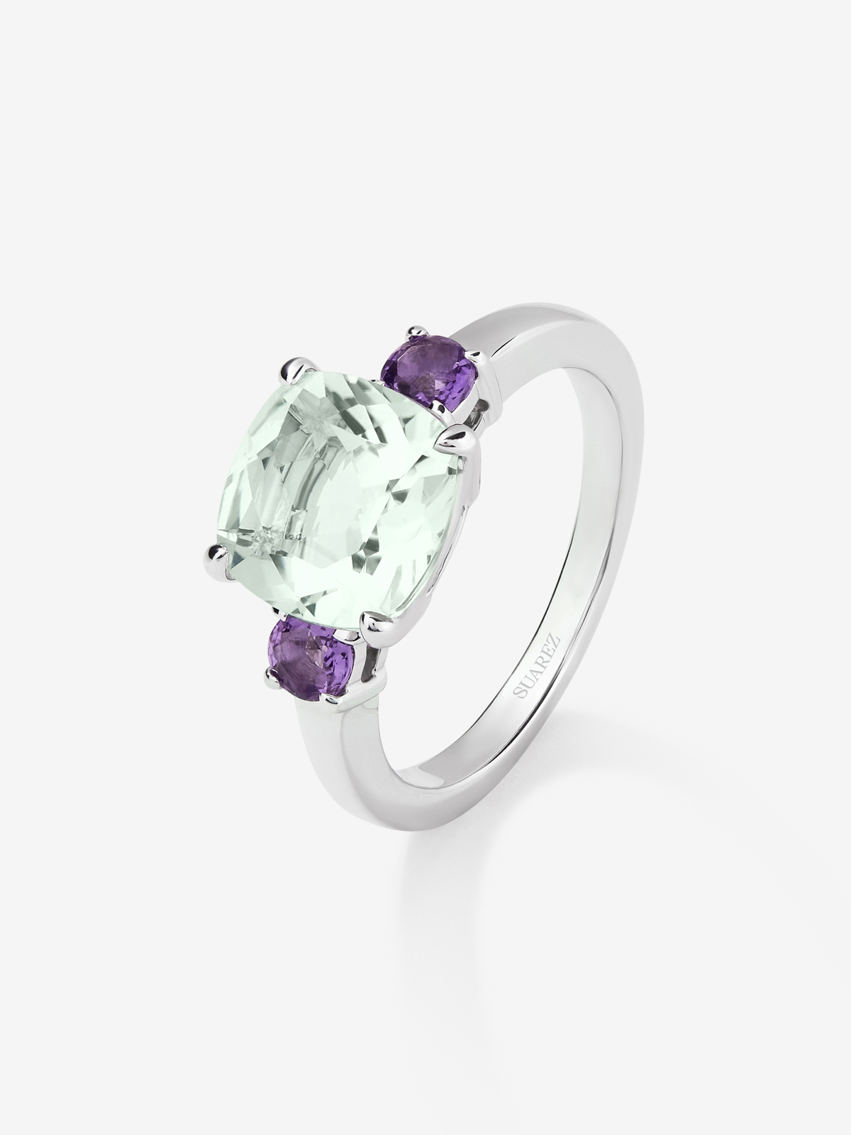 925 Silver Trio Ring with Green and Purple Amethyst