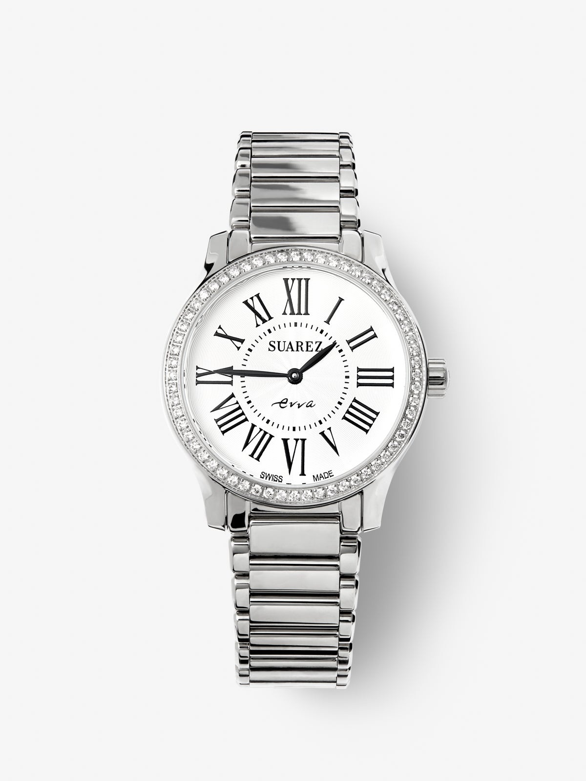 Stainless steel watch and white diamonds in bright size, with sapphire glass and quartz movement