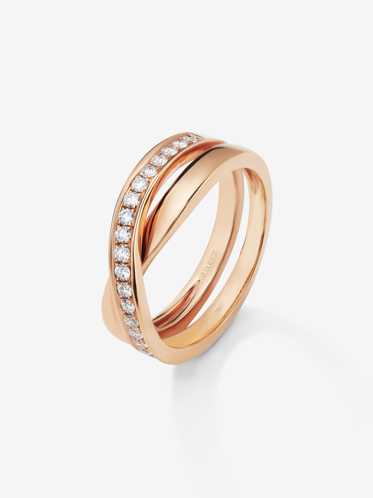 18K Rose Gold Crossed Ring with Diamonds