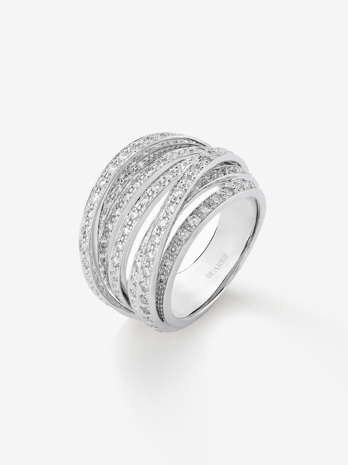 18K white gold multi-arm ring with 101 brilliant-cut diamonds with a total of 1.2 cts