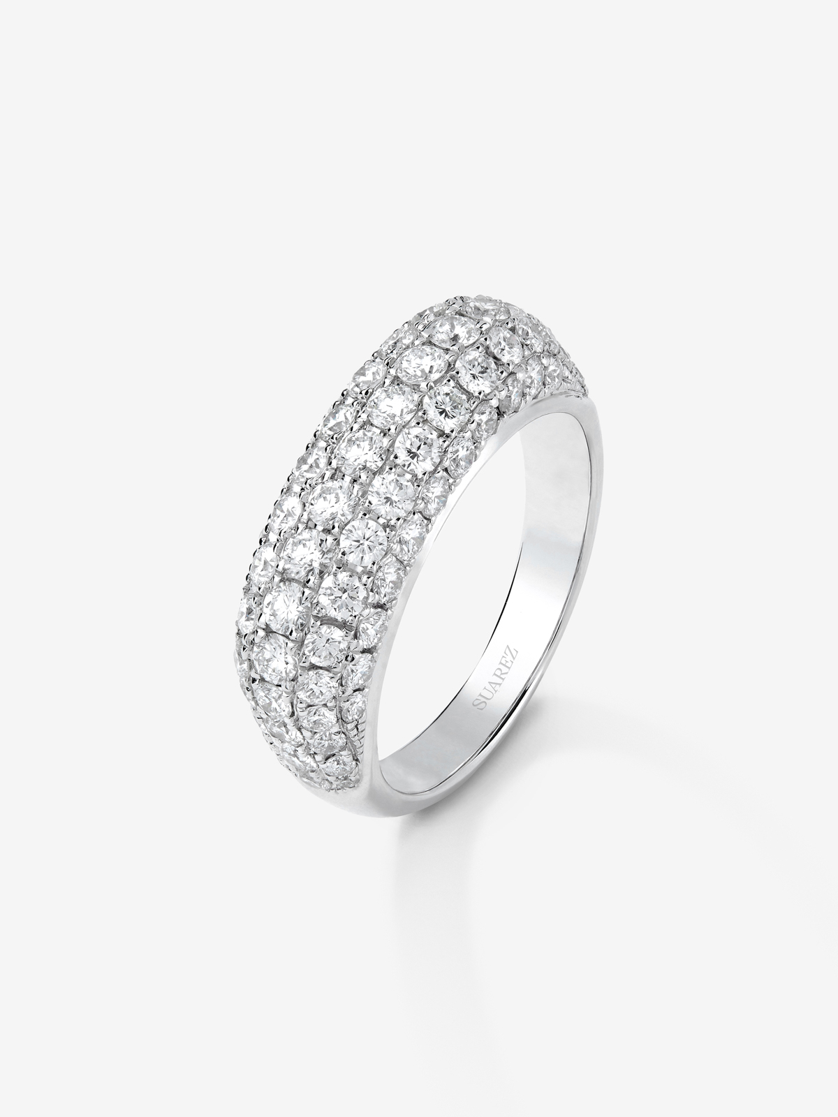 18K White Gold Ring with white diamond pavement in 1.6 cts bright size