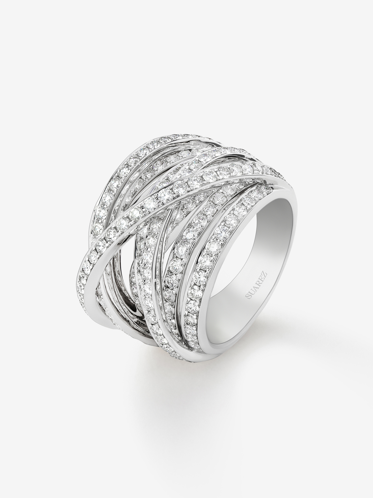 18K white gold multi-arm ring with 185 brilliant-cut diamonds with a total of 2.67 cts