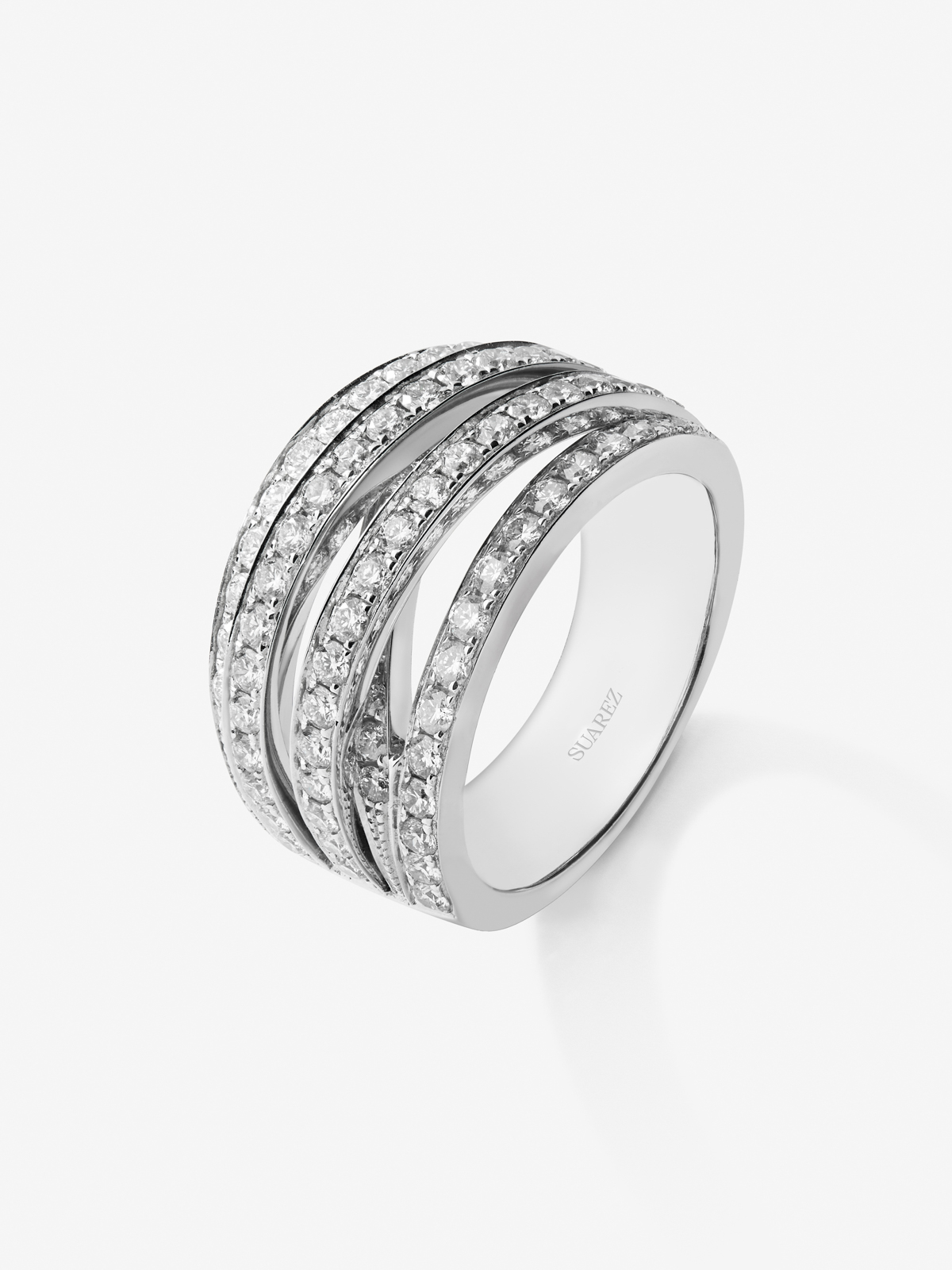 18K white gold multi-arm ring with 82 brilliant-cut diamonds with a total of 1.52 cts