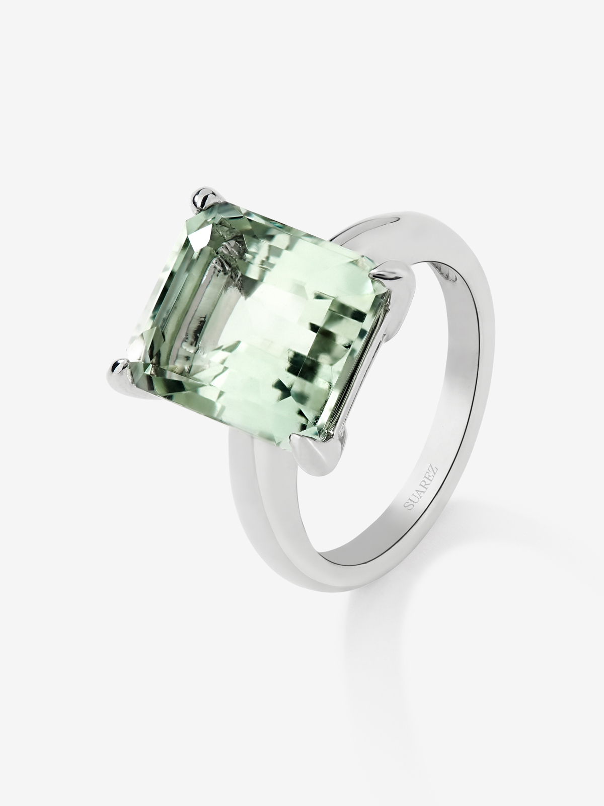 925 silver cocktail ring with green amethyst in octagonal cut